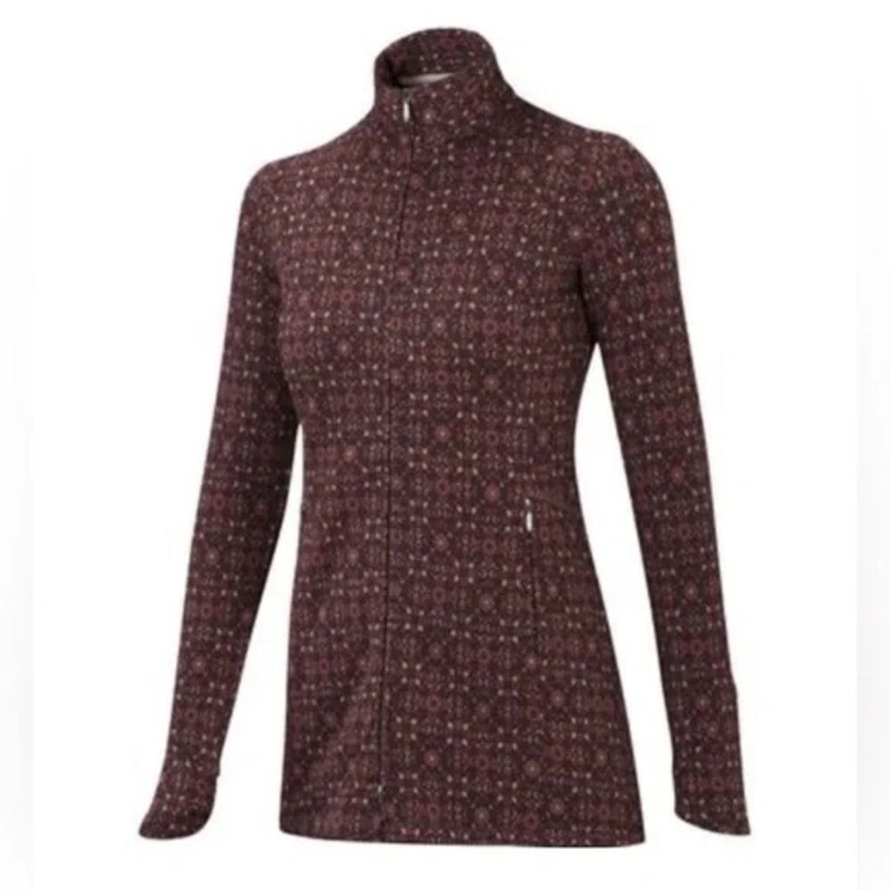 Ibex Juliet 100% Merino Wool Cardigan Zip Sweater Brown Print Medium